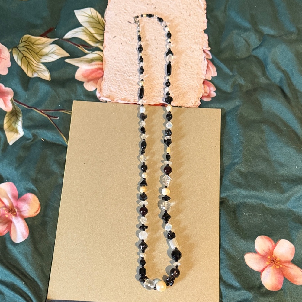 Elegant Black and White Beaded Necklace